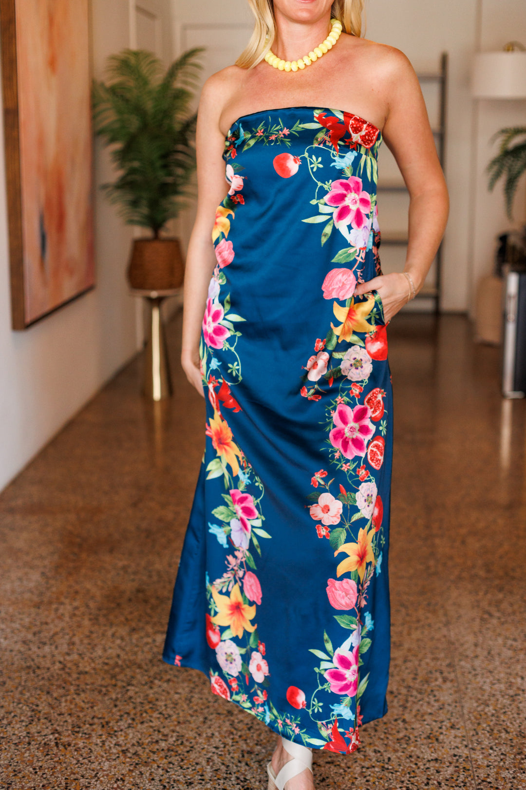 NAVY BOTANICAL PRINT MAXI
