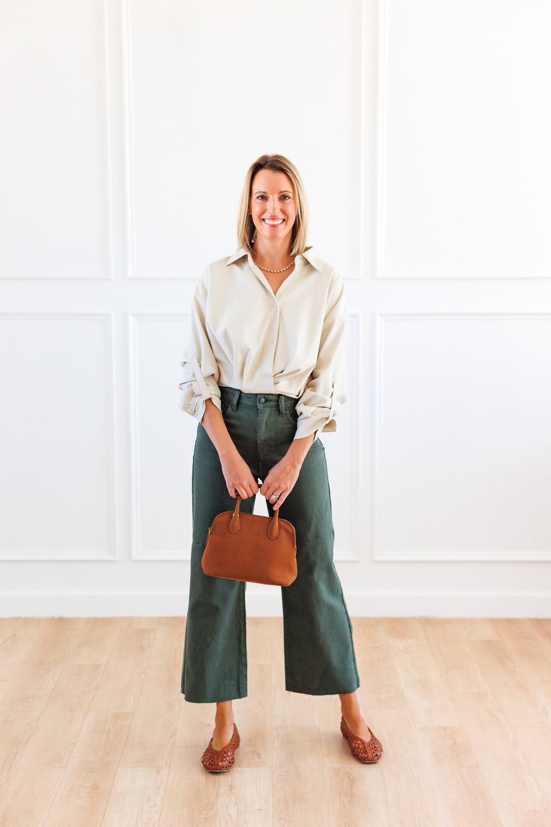 DARK OLIVE SCISSOR CUT WIDE LEG JEAN