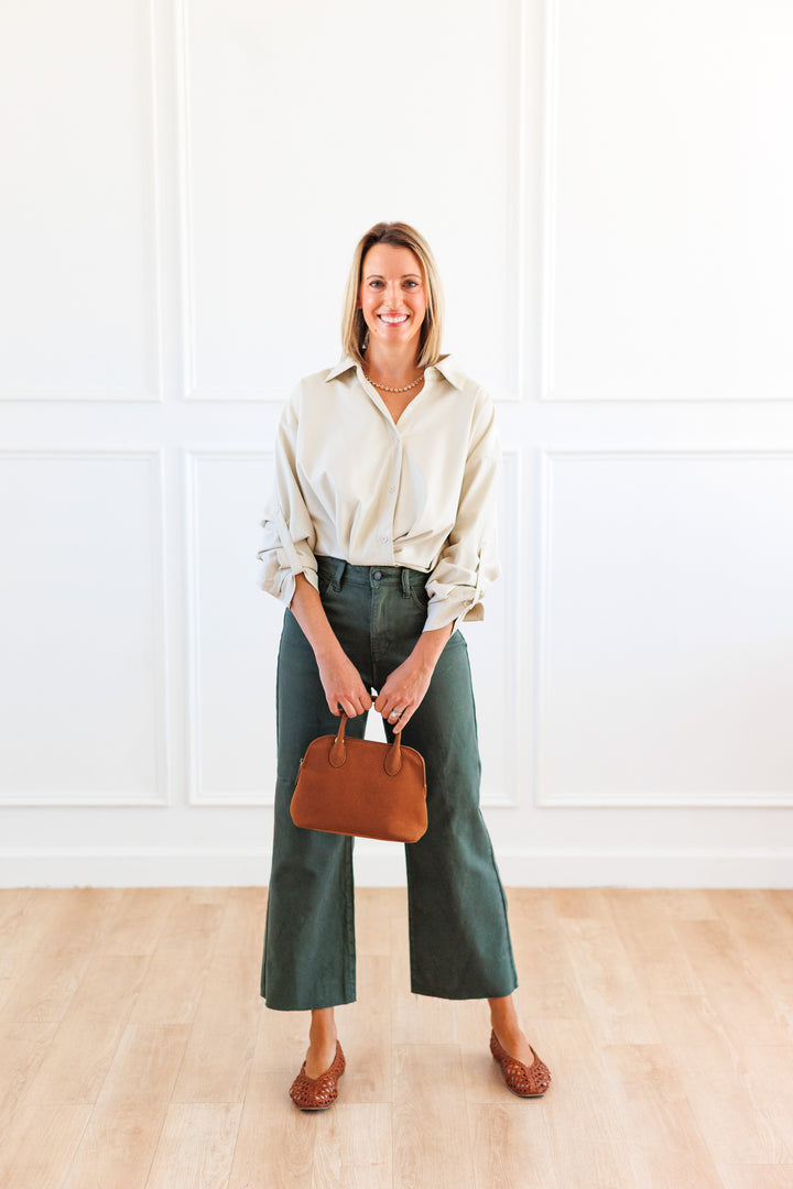 DARK OLIVE SCISSOR CUT WIDE LEG JEAN