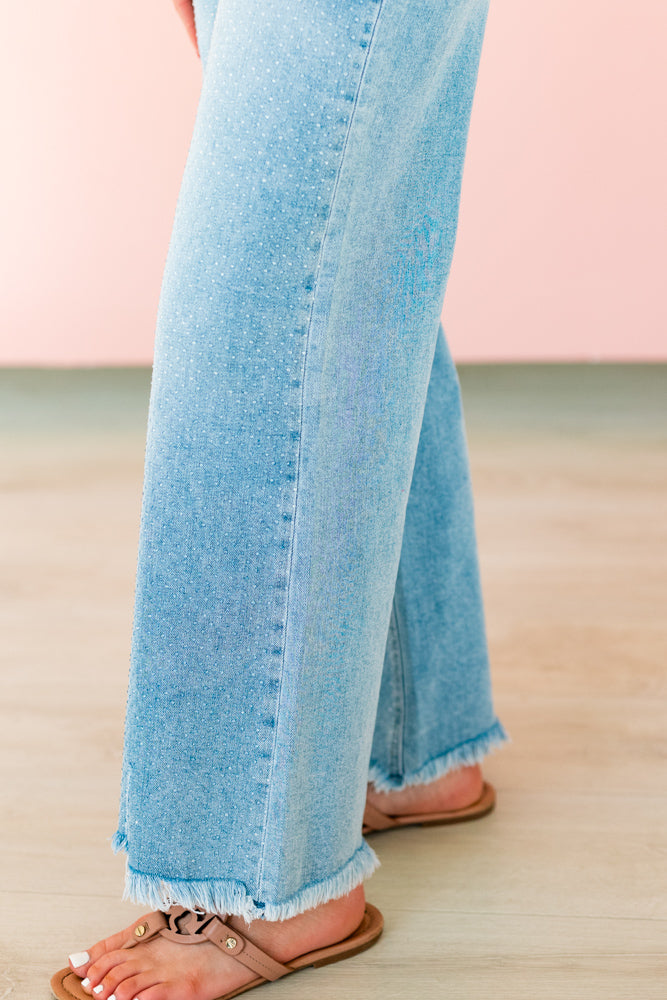 LIGHT WASH RHINESTONE EMBELLISHED JEAN