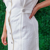 CREAM SADDLE UP DENIM DRESS