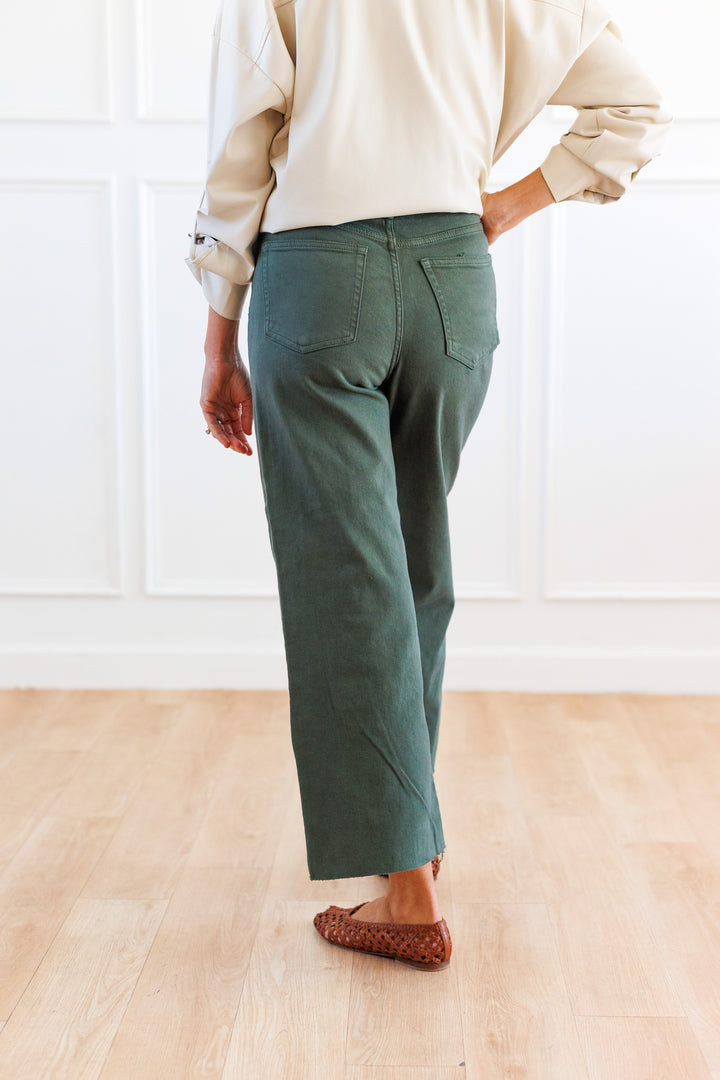 DARK OLIVE SCISSOR CUT WIDE LEG JEAN