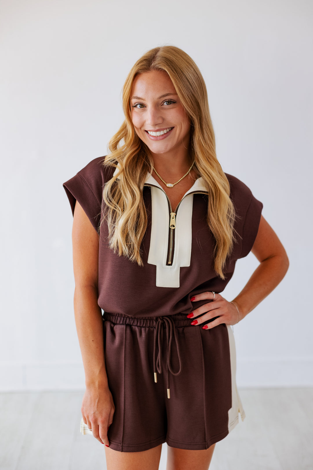BROWN CONTRAST TRIM LOUNGE SET