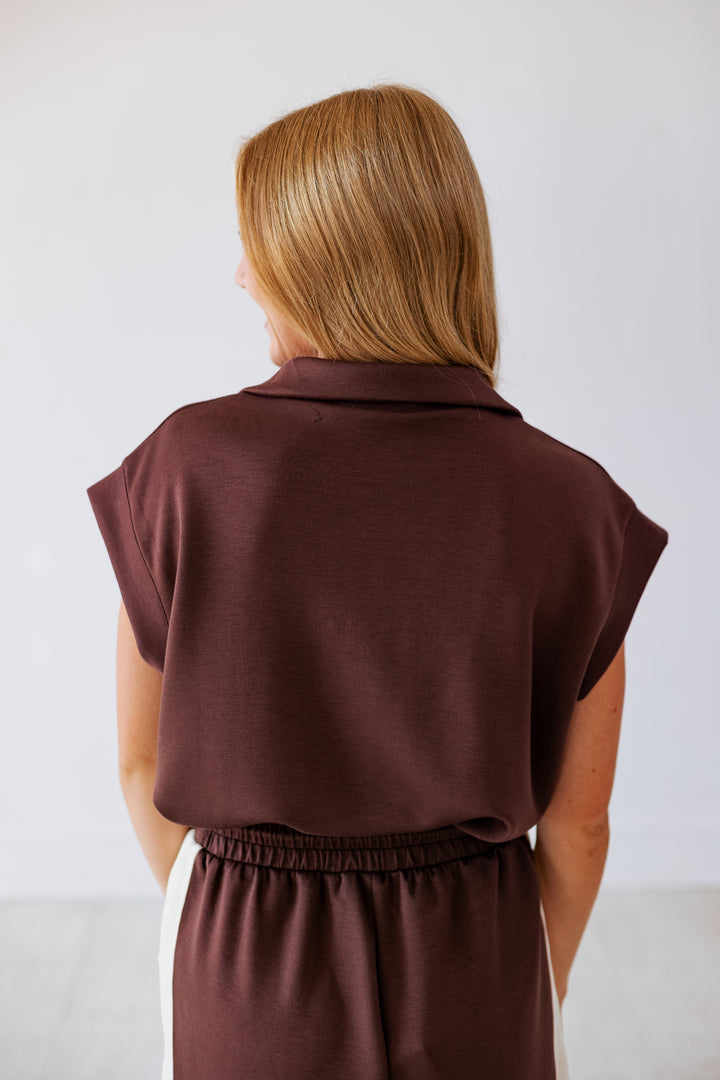 BROWN CONTRAST TRIM LOUNGE SET
