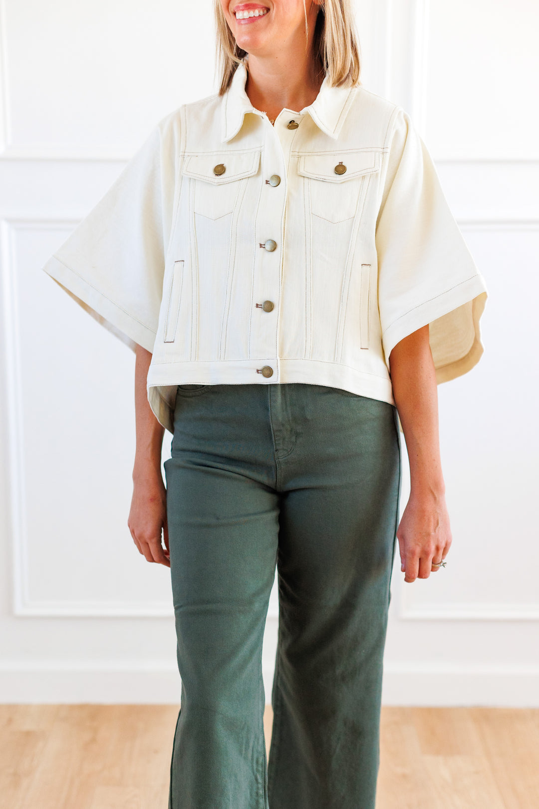 ECRU DENIM CAPE JACKET