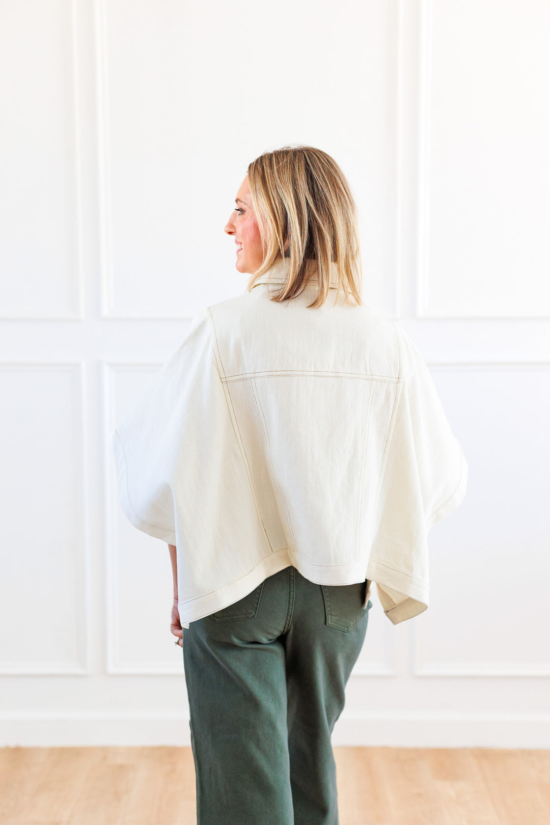 ECRU DENIM CAPE JACKET