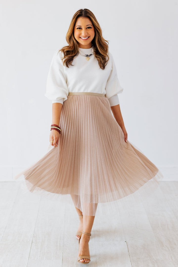 SPARKLE MESH MIDI SKIRT- ROSE GOLD