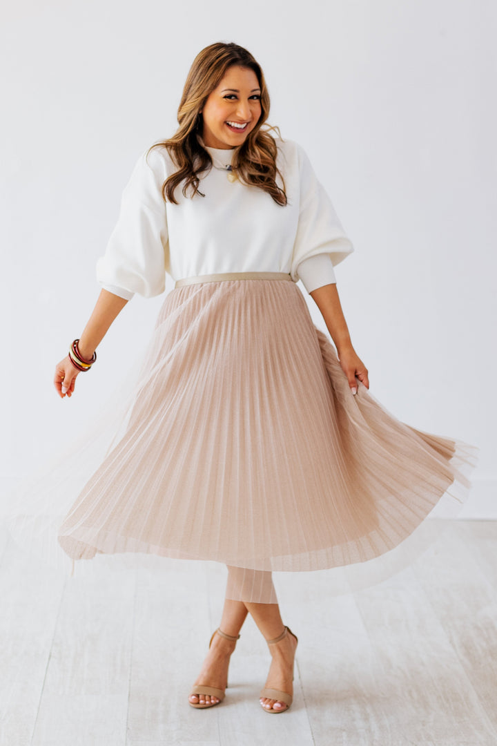 SPARKLE MESH MIDI SKIRT- ROSE GOLD