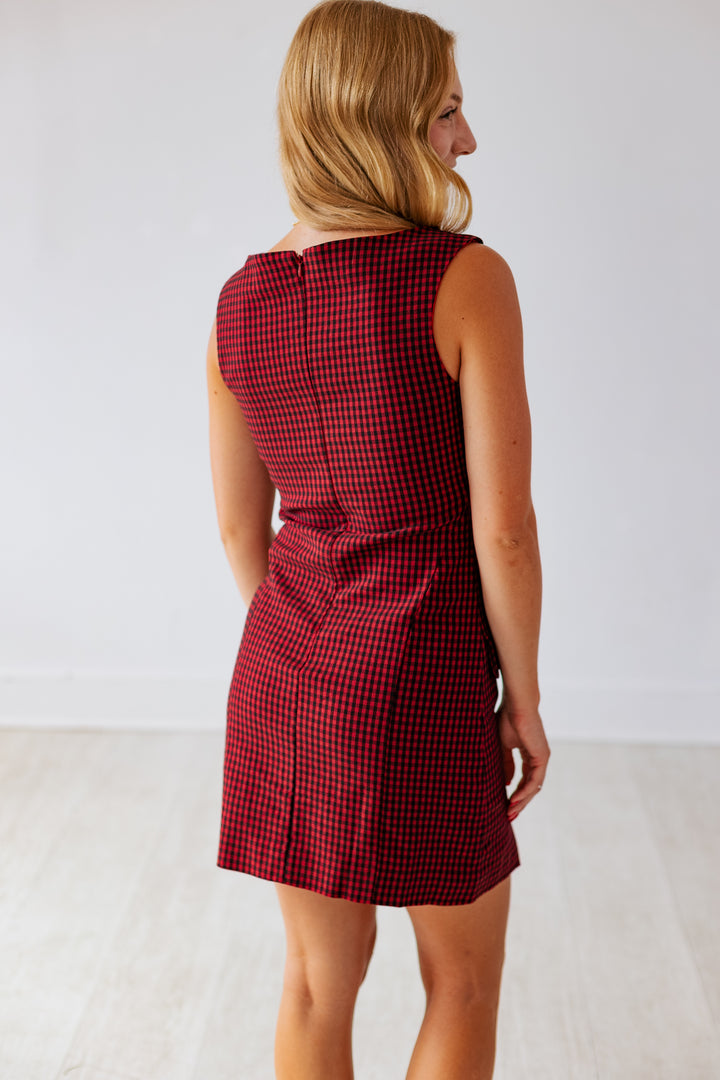 CHERRY RED GINGHAM MINI DRESS