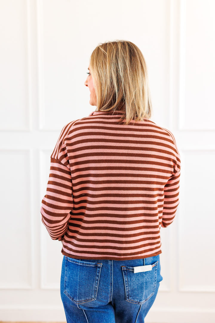 STRIPED COTTON CARDIGAN - BROWN/ BLUSH