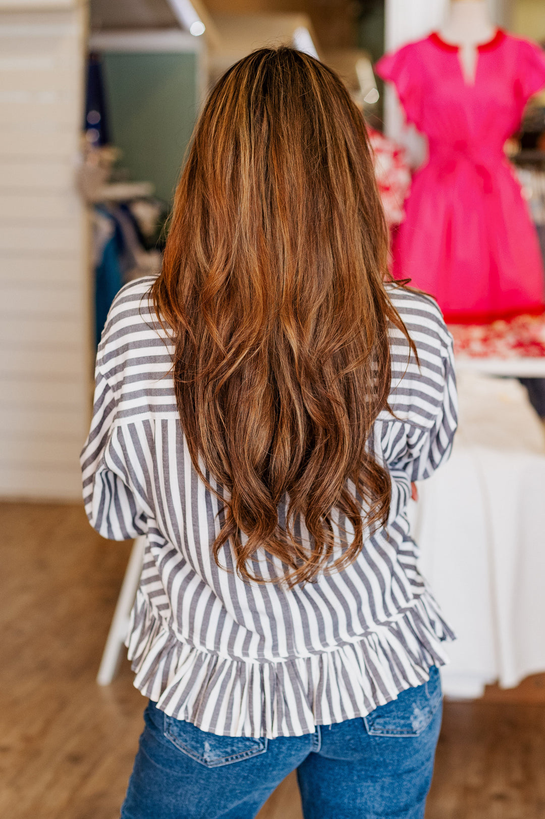 STRIPED RUFFLE HEM TOP
