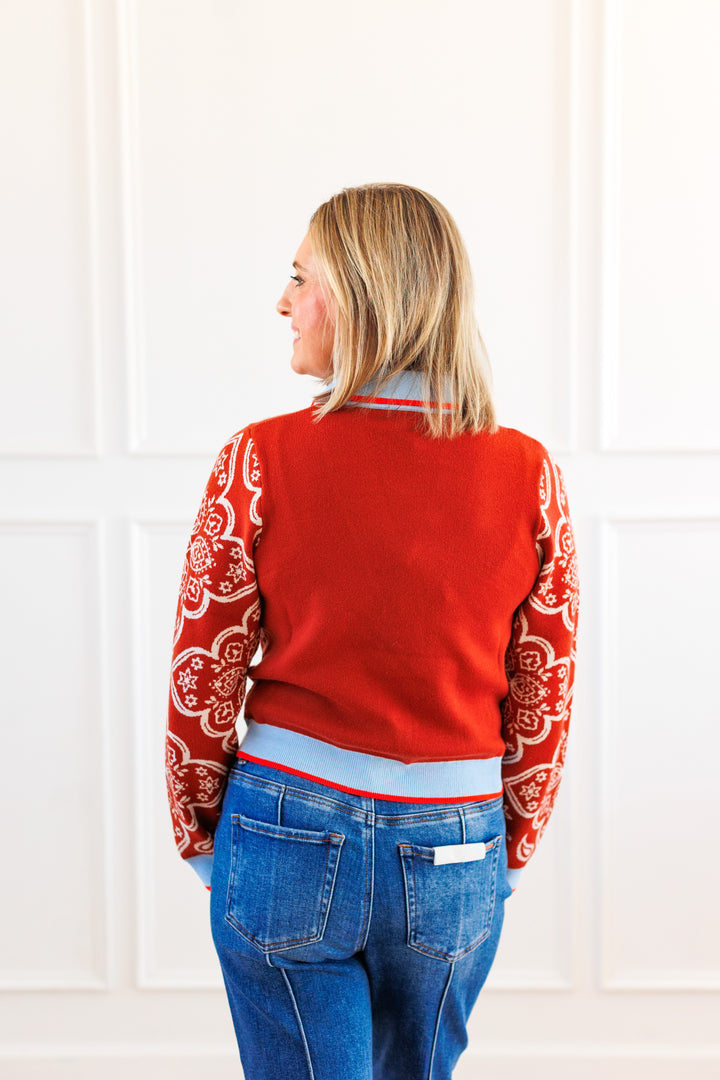RUST WESTERN PRINT CARDIGAN