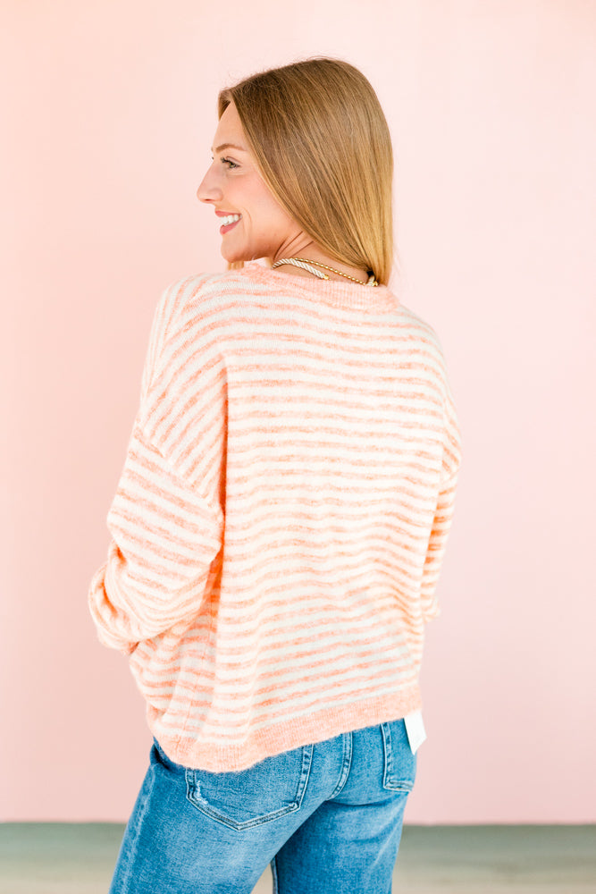 CORAL & CREAM STRIPED SWEATER