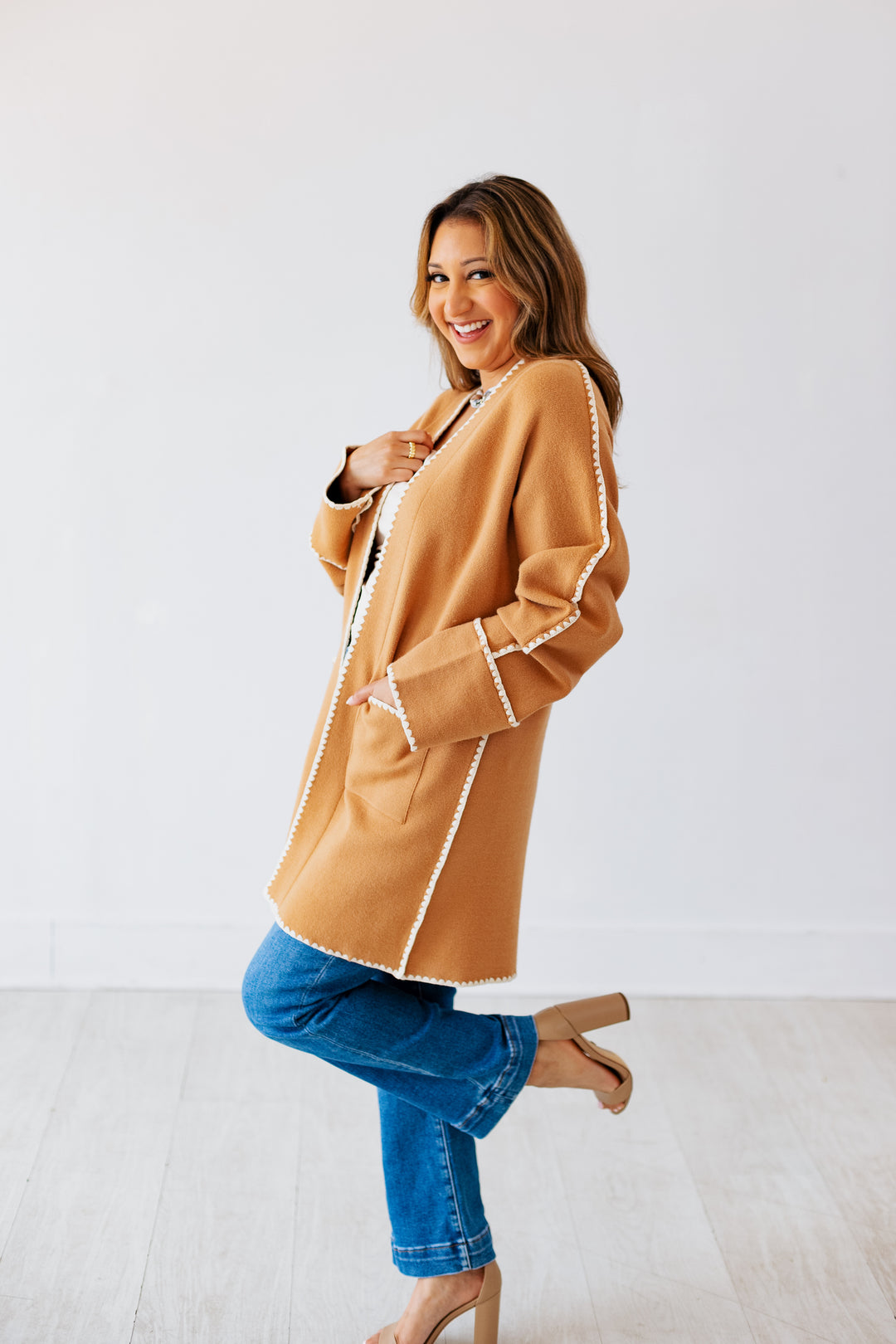CAMEL WHIPSTITCH CARDIGAN