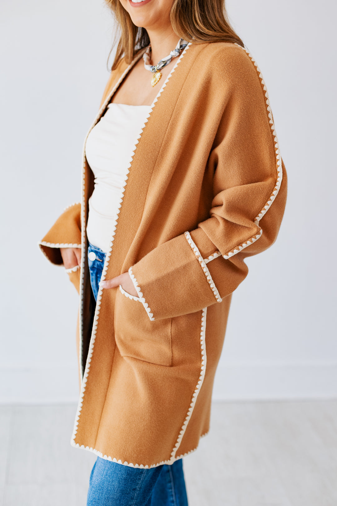 CAMEL WHIPSTITCH CARDIGAN