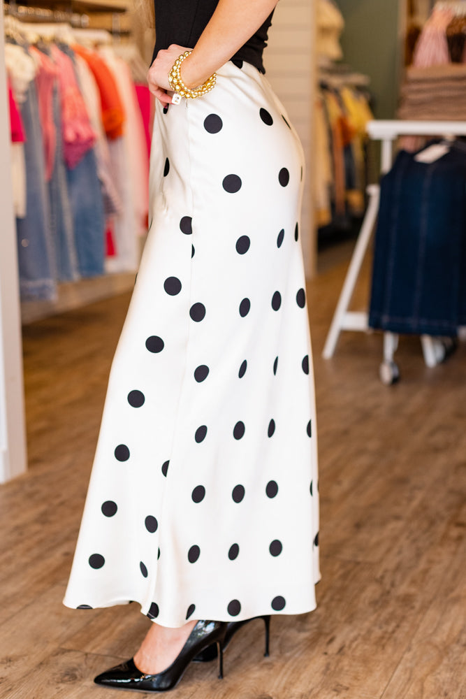 SILK POLKA DOT MIDI SKIRT- CREAM