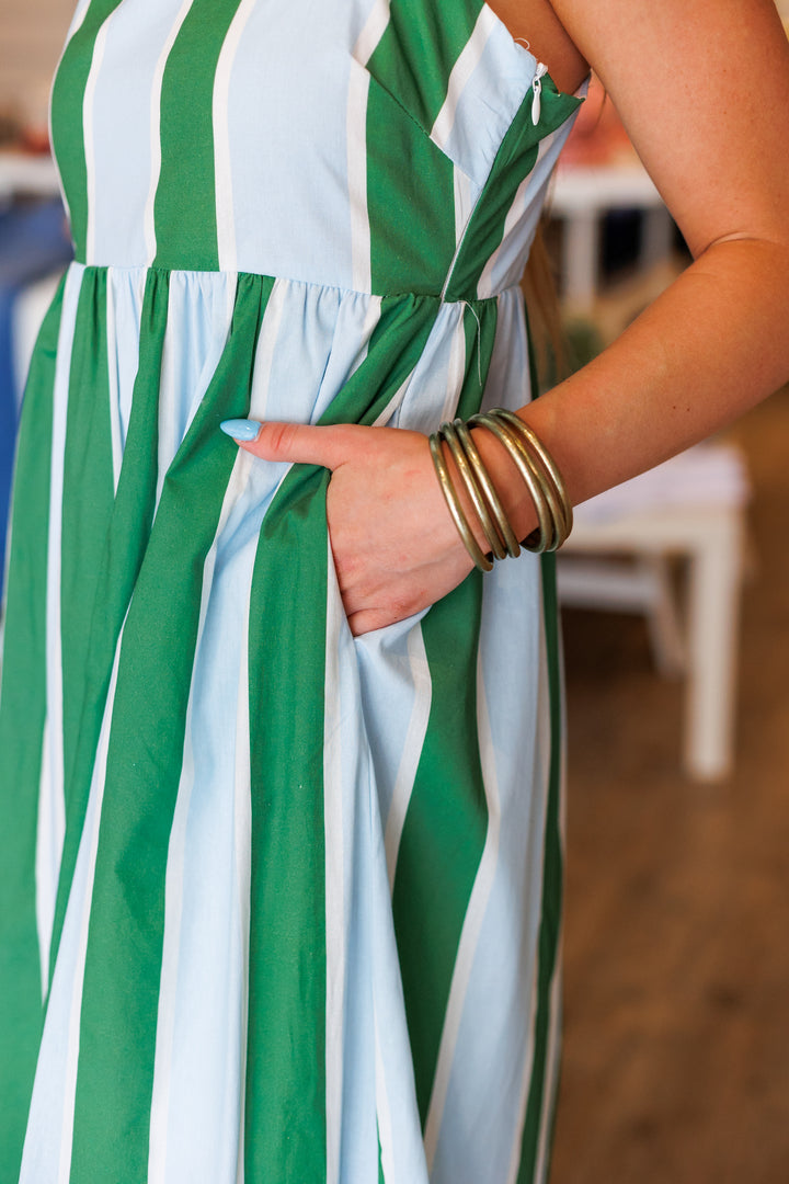 GREEN &amp; BLUE STRIPED MAXI DRESS