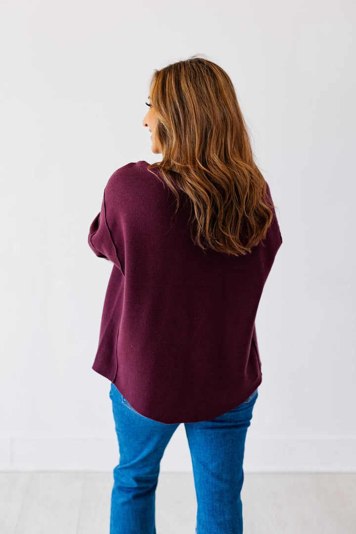 DARK WINE CONTRAST RIBBED SWEATER