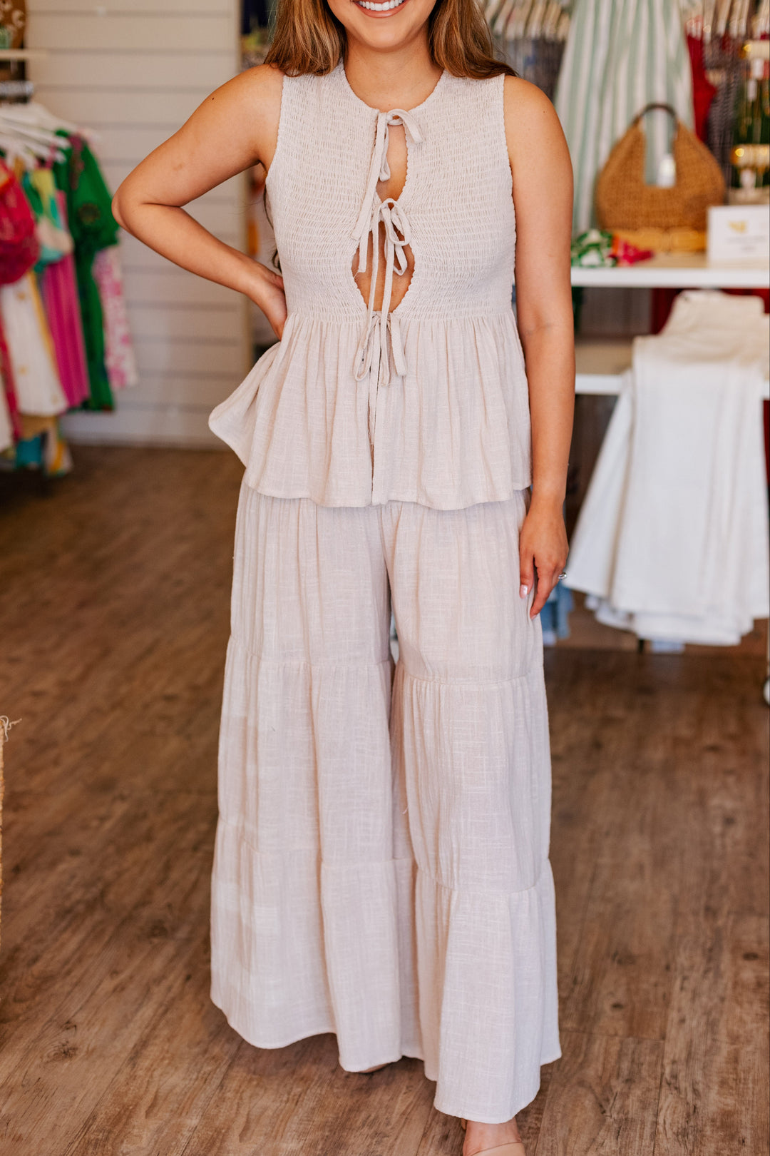 NATURAL PEPLUM TOP & PANT SET