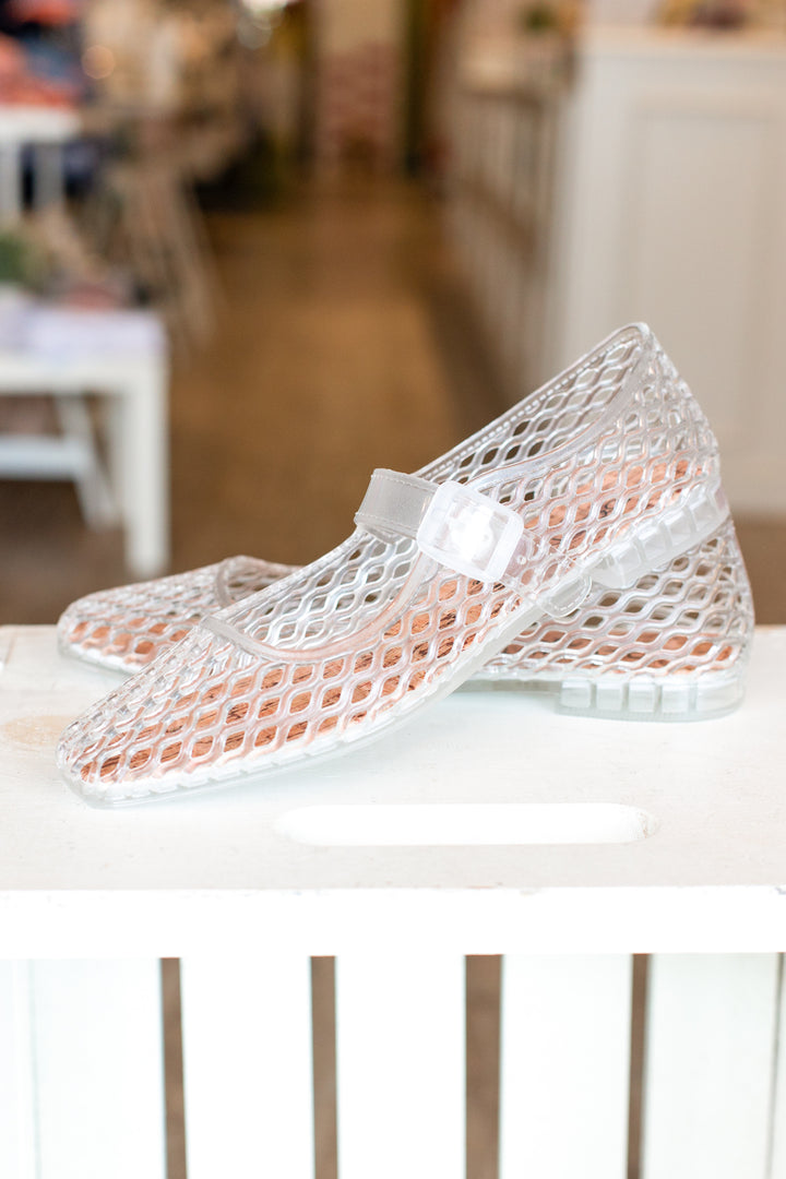 VICKY CLEAR MARY JANE JELLY FLATS