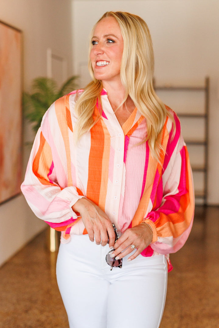 PINK MULTI STRIPE BLOUSE