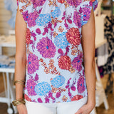 BLUE DAHLIA PRINT TOP