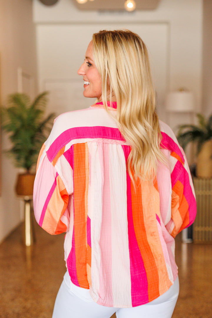 PINK MULTI STRIPE BLOUSE