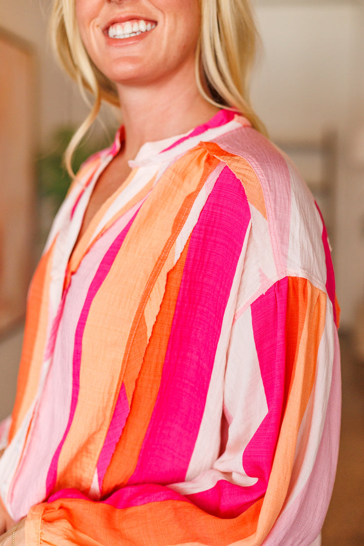 PINK MULTI STRIPE BLOUSE
