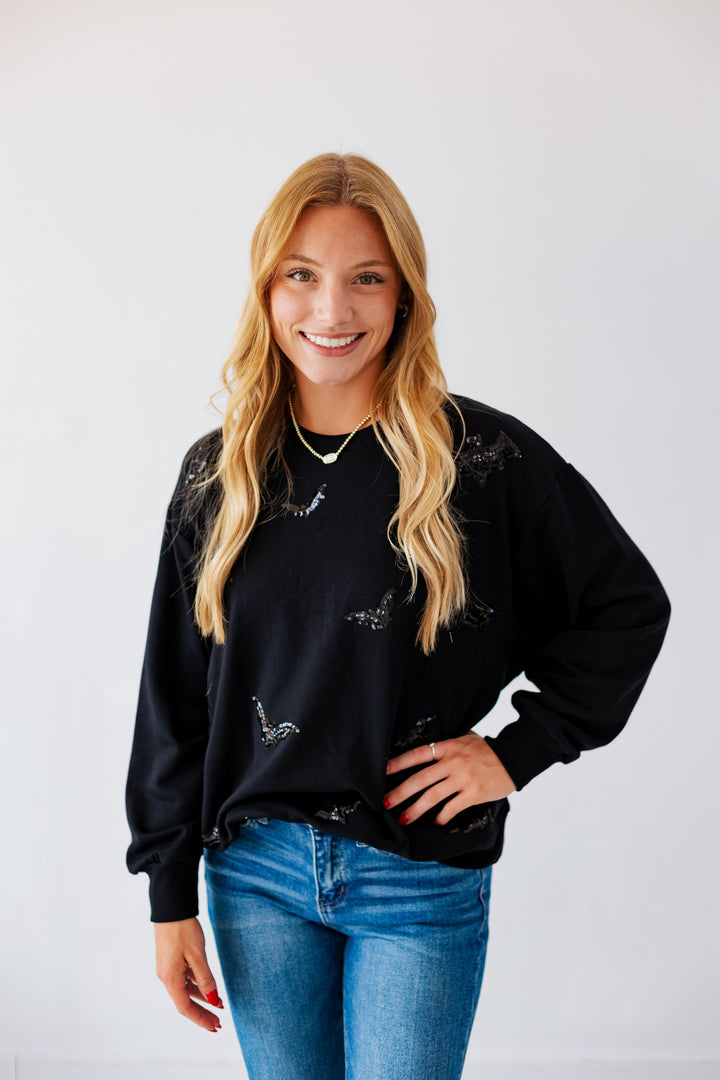 BLACK SEQUIN BATS SWEATSHIRT