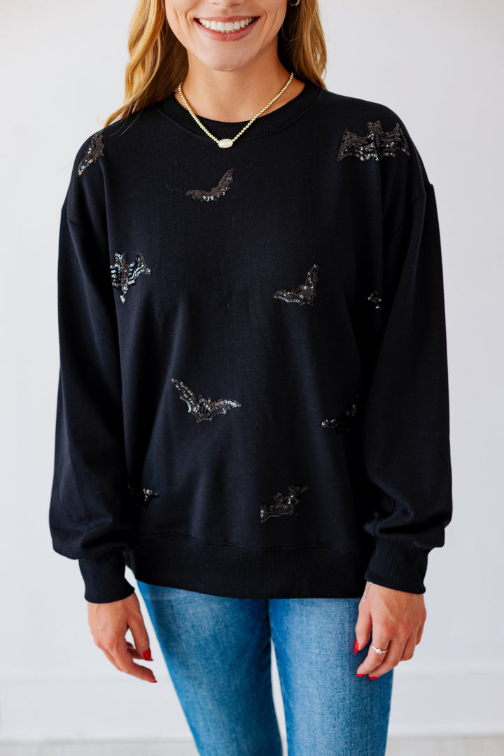 BLACK SEQUIN BATS SWEATSHIRT