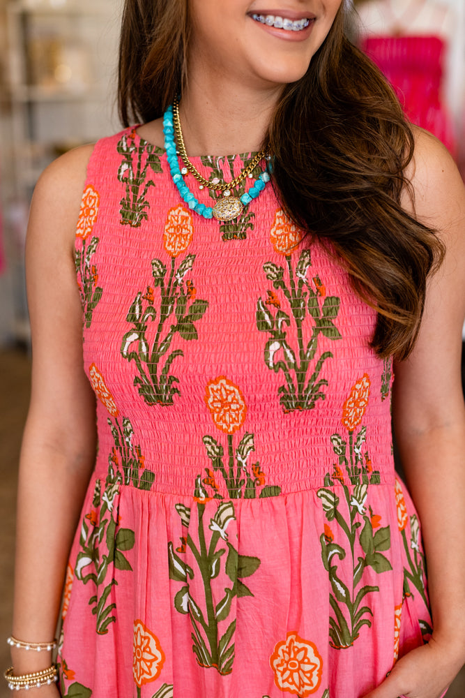 PETUNIA PINK FLORALS SLEEVELESS MAXI DRESS