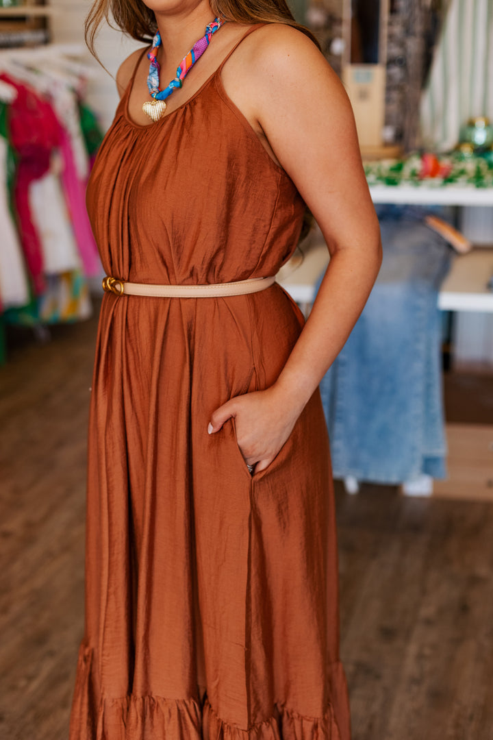 CARAMEL FLOWY MAXI DRESS