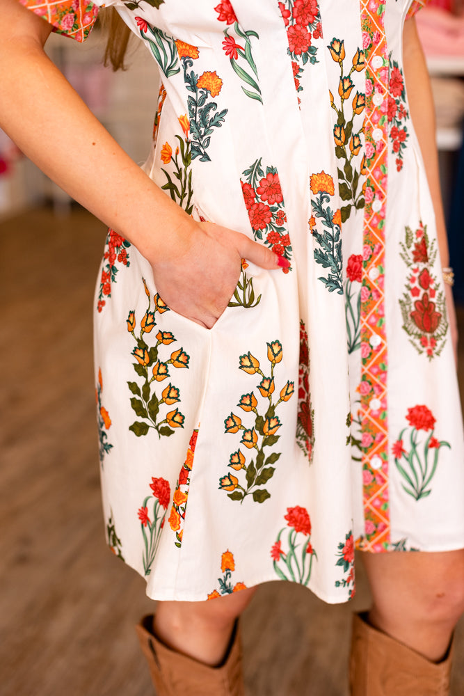 GARDEN FLORALS BUTTON UP MINI DRESS