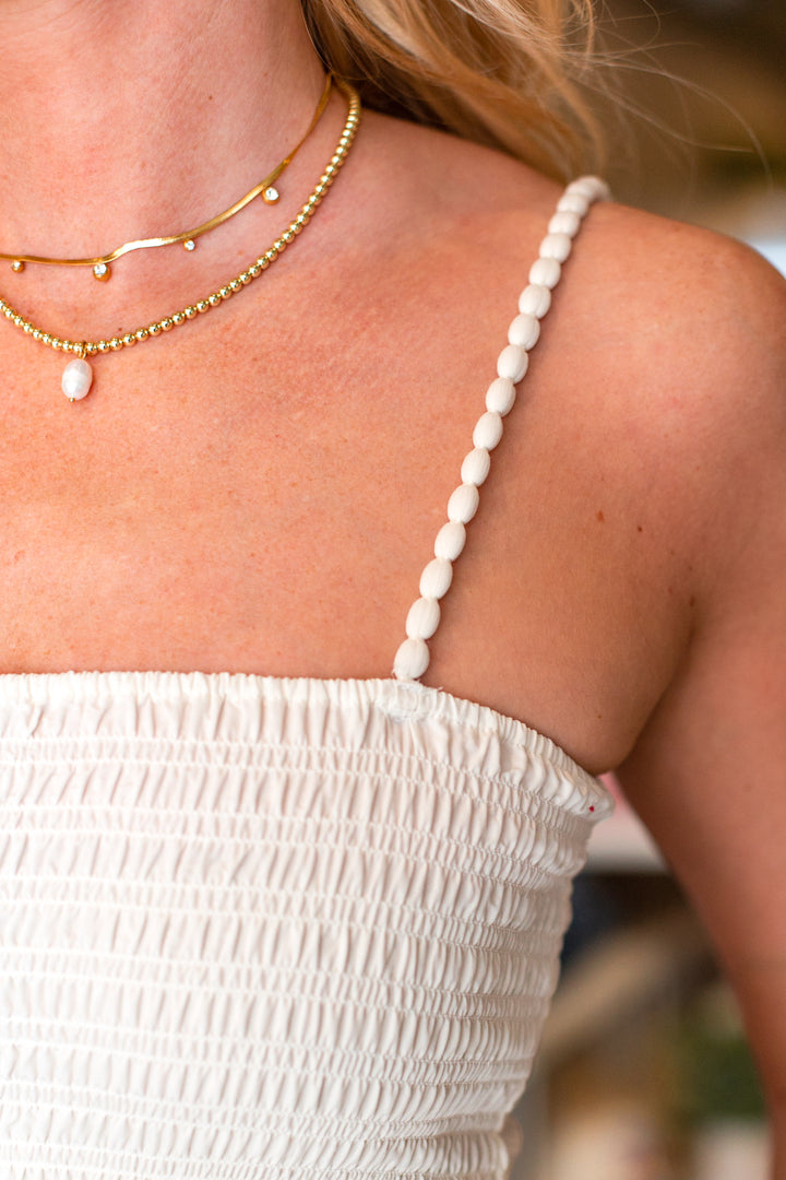 CLOUDY WHITE SMOCKED MAXI DRESS