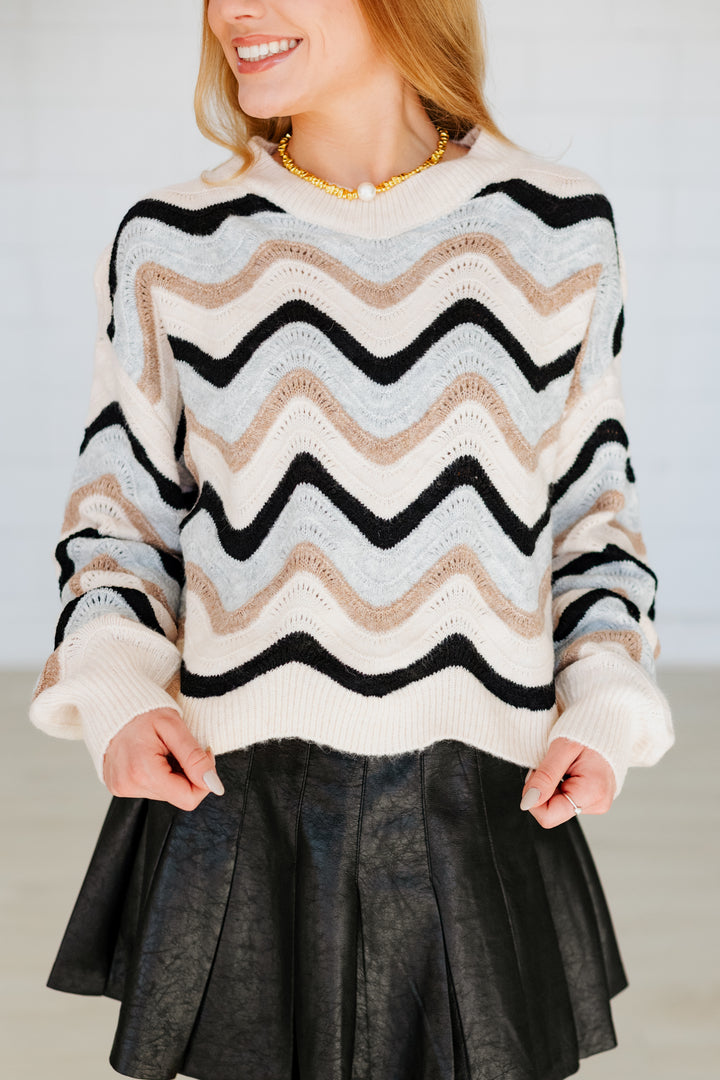 WILLA WAVY STRIPE SCALLOP HEM SWEATER