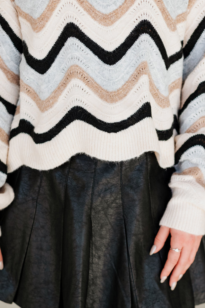 WILLA WAVY STRIPE SCALLOP HEM SWEATER