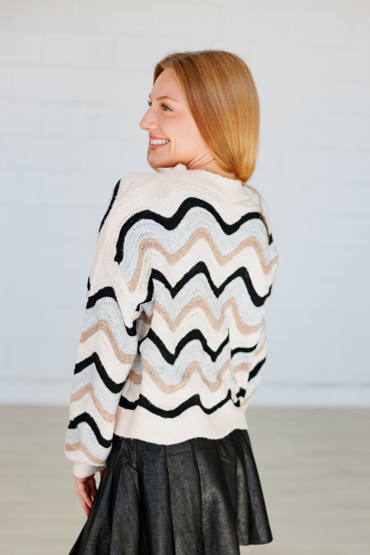 WILLA WAVY STRIPE SCALLOP HEM SWEATER