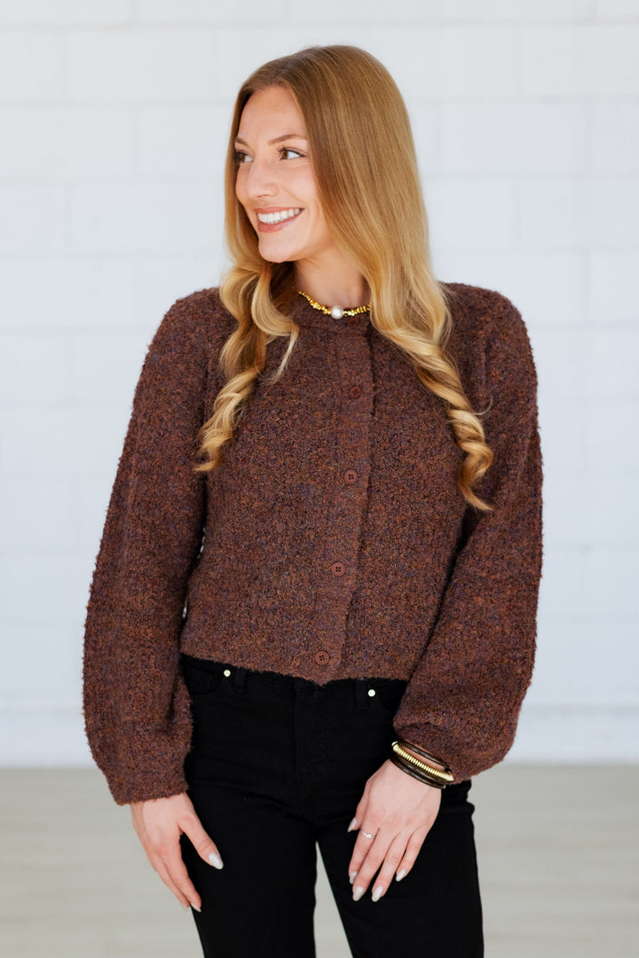 BROWN MULTICOLOR KNIT CARDIGAN