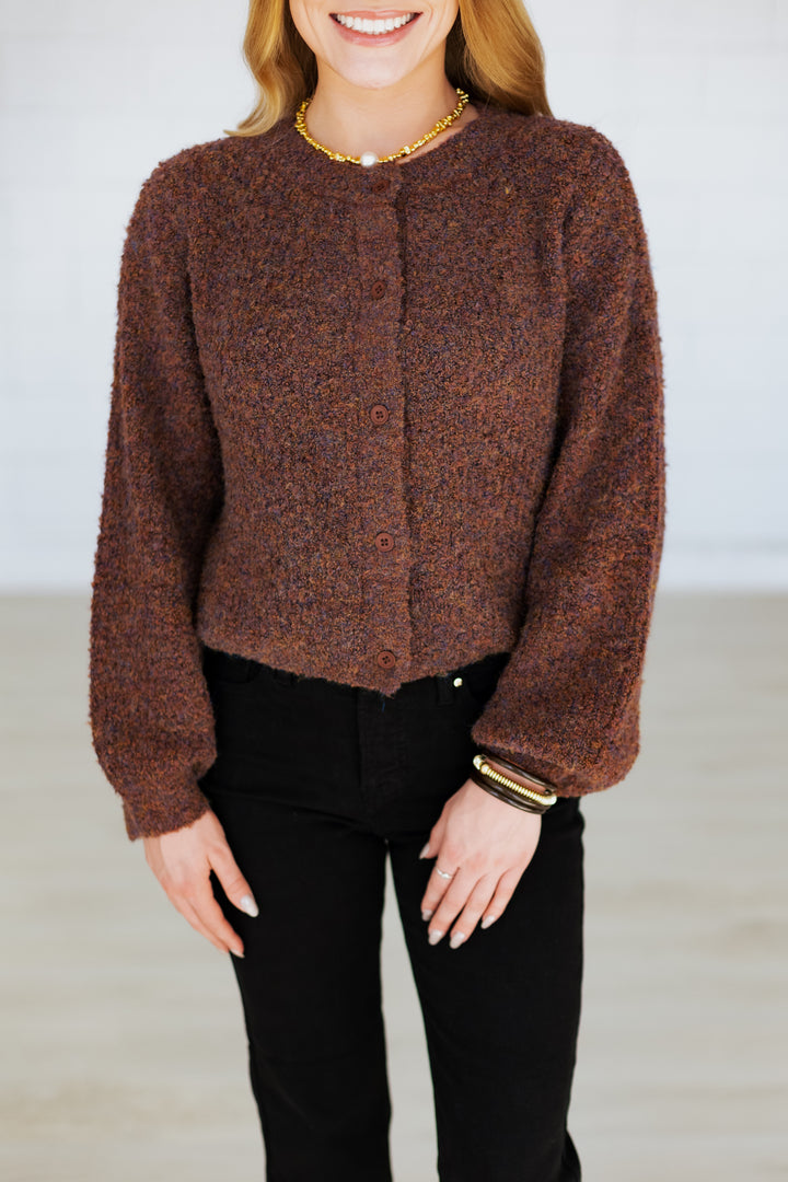 BROWN MULTICOLOR KNIT CARDIGAN