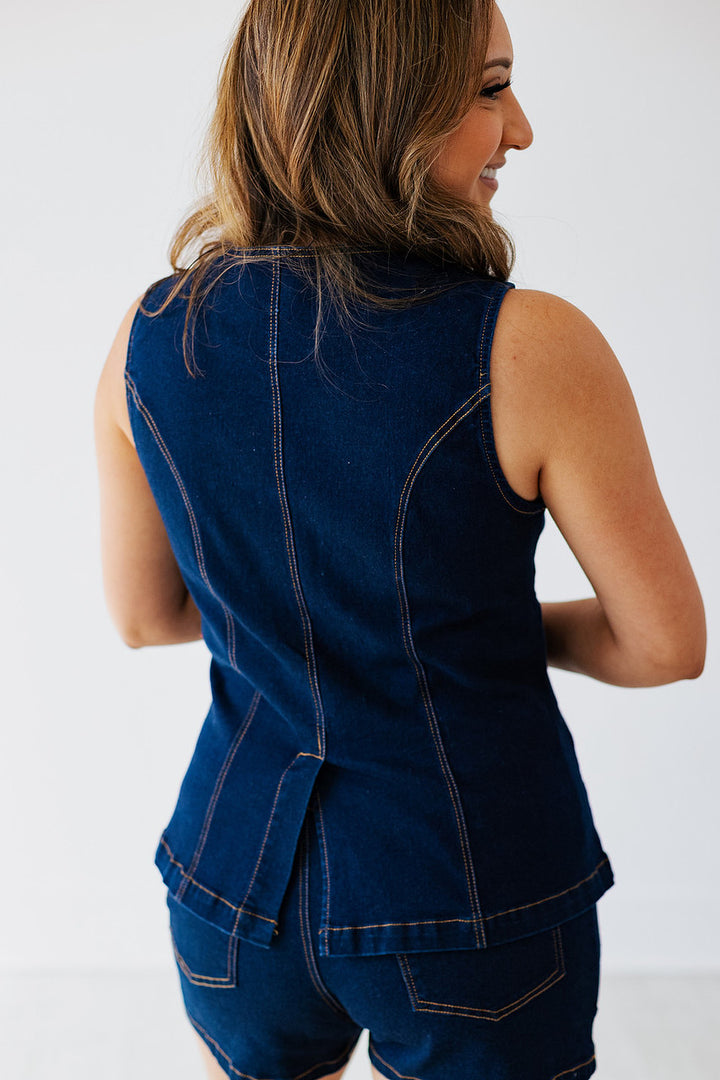 DAHLIA STRETCH DARK DENIM VEST
