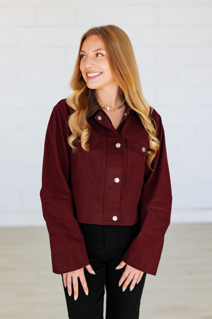 WINE CROPPED BARN JACKET