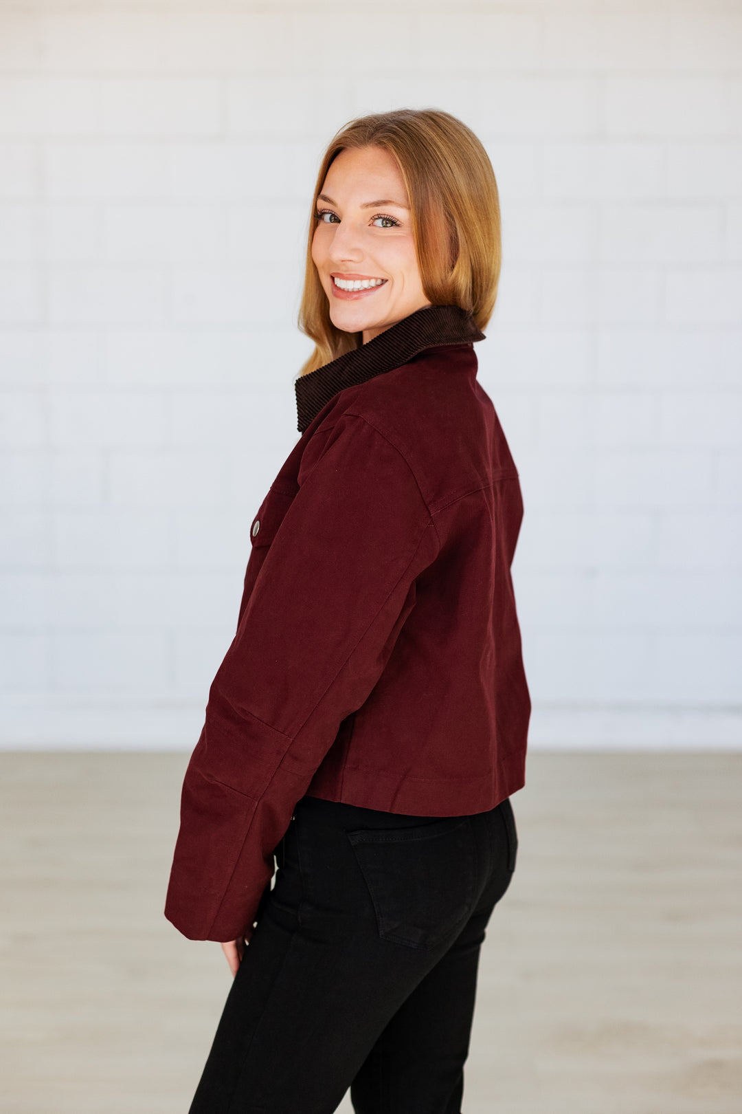 WINE CROPPED BARN JACKET