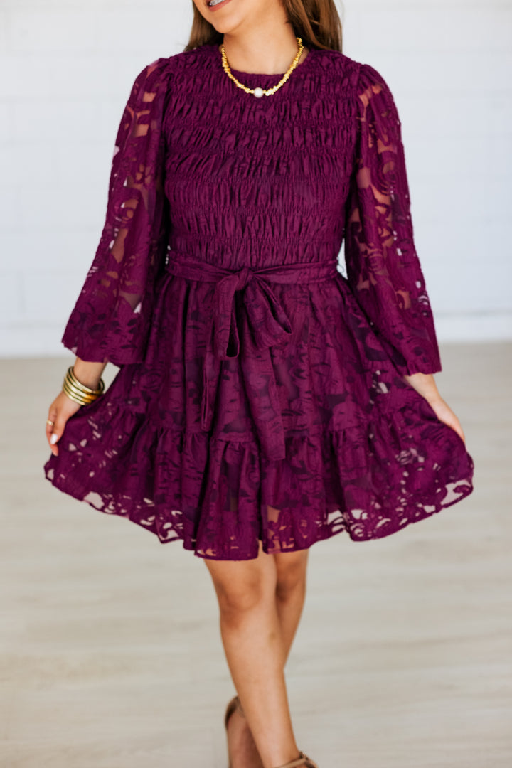 PLUM LACE TIE WAIST MINI DRESS
