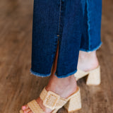 DARK DENIM WIDE LEG SIDE SLIT JEAN
