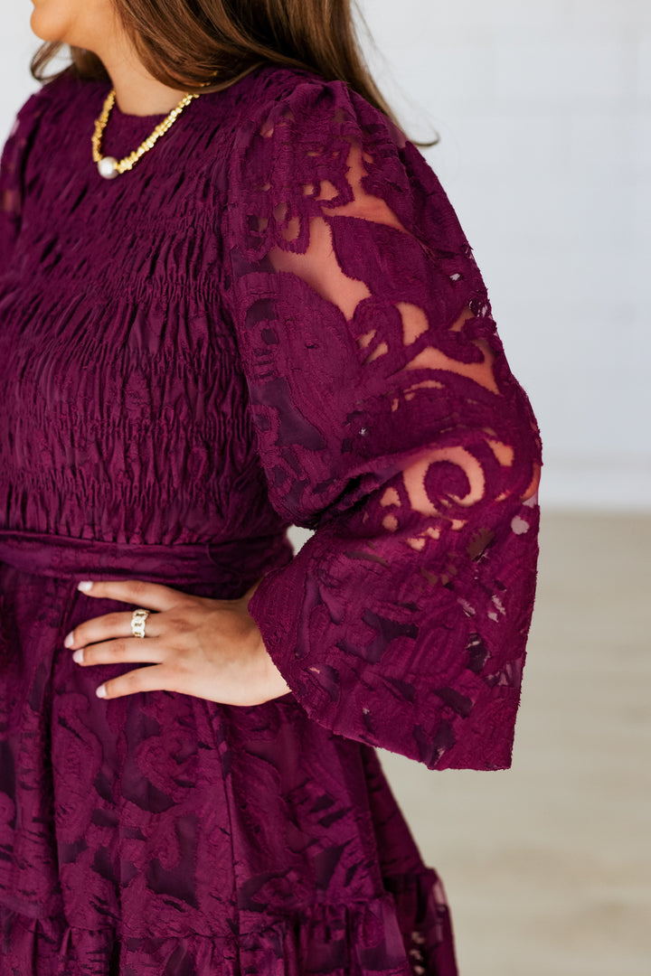 PLUM LACE TIE WAIST MINI DRESS