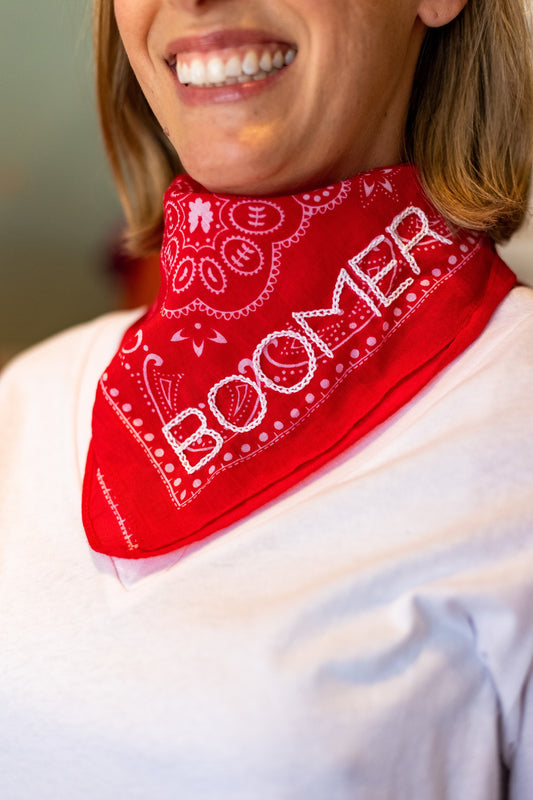 HAND EMBROIDERED GAME DAY BANDANA: BOOMER