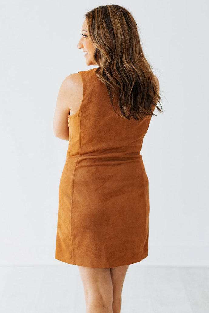 CAMEL SUEDE BUTTON DOWN DRESS