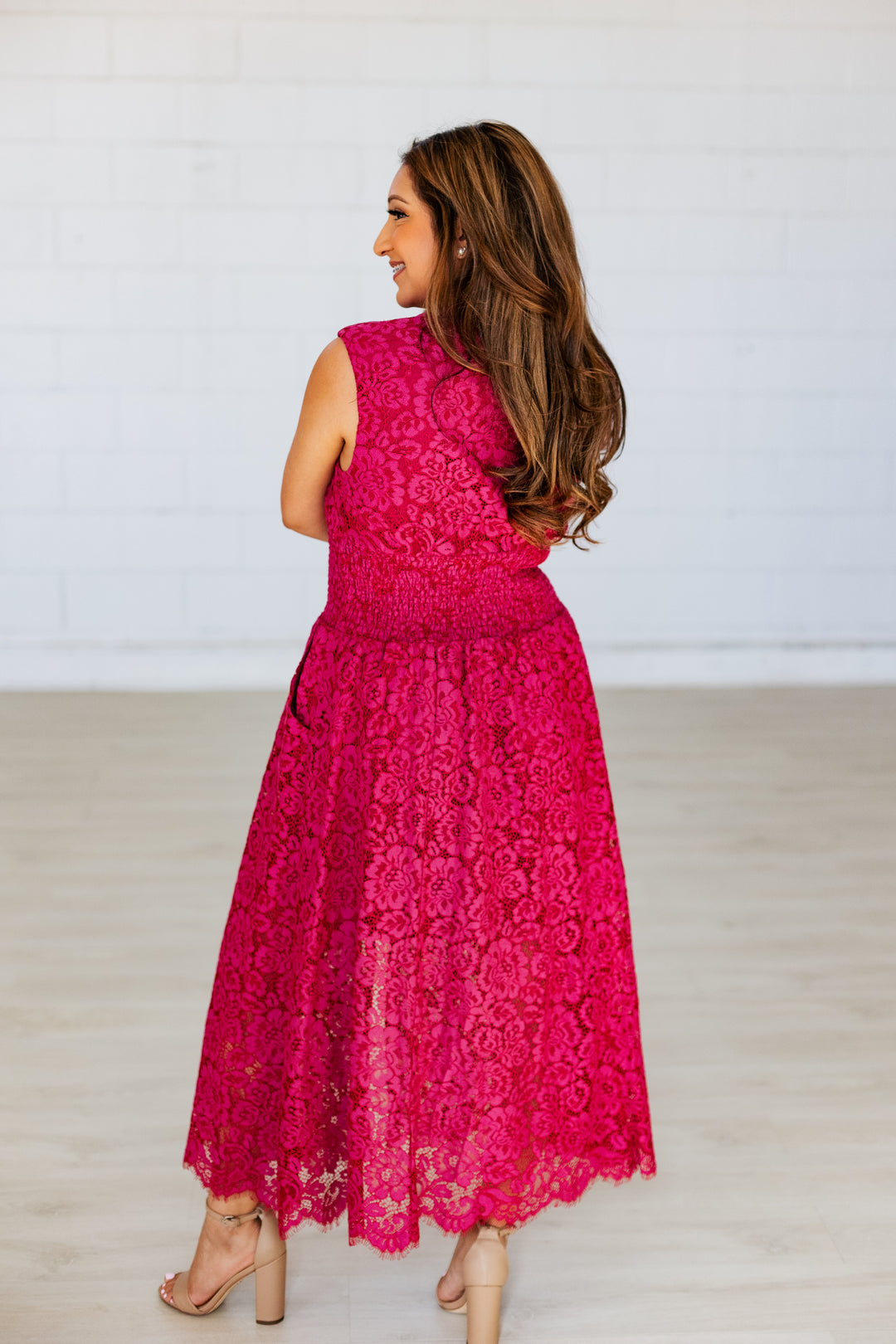 MERLOT LACE FRONT ZIP MIDI DRESS
