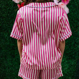 HOT PINK SATIN STRIPE PAJAMA SET