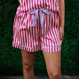 HOT PINK SATIN STRIPE PAJAMA SET